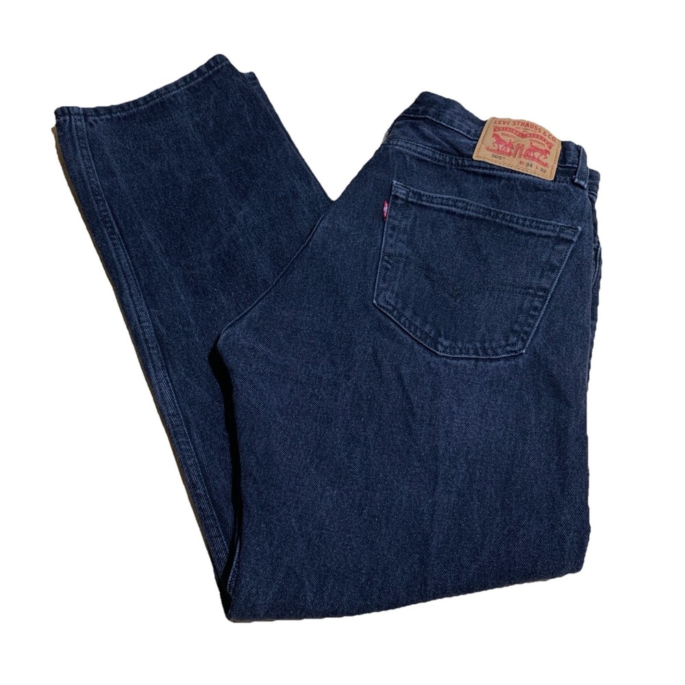 Levis 505 Jeans Mens‎ Size 34X 32 Dark Black Denim Straight Leg